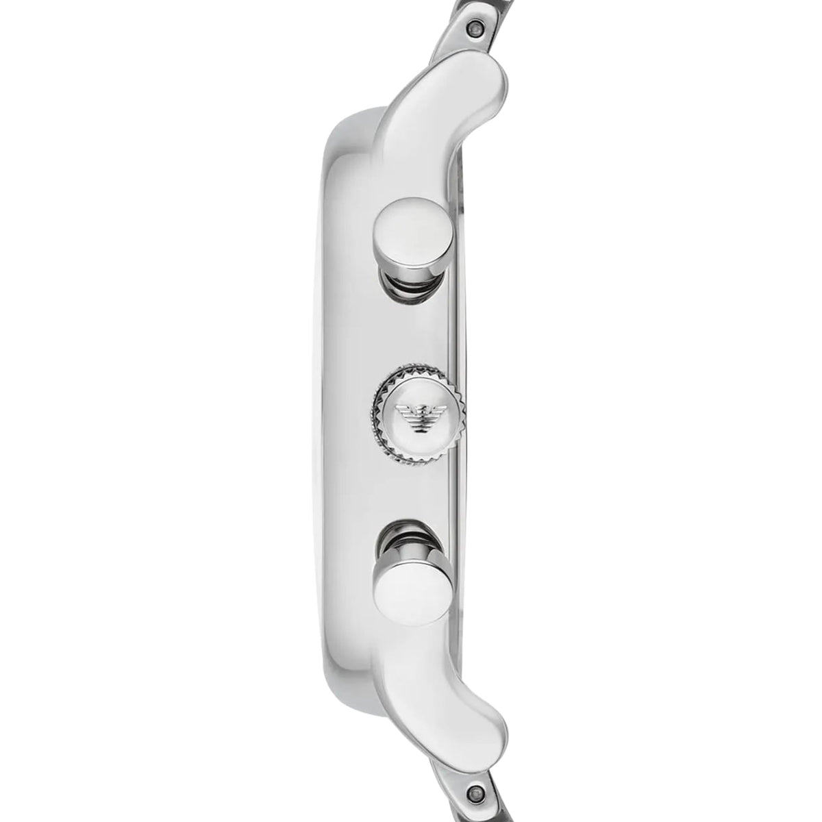 Emporio Armani Luigi AR1853 side profile view focusing on steel case thickness, crown, and pushers