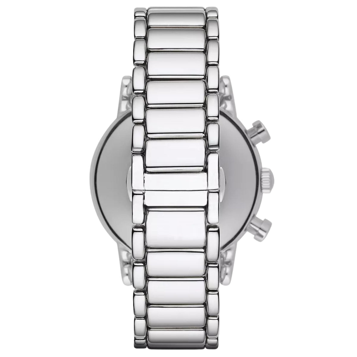 Emporio Armani Luigi AR1853 reverse view showing steel link bracelet with closed clasp