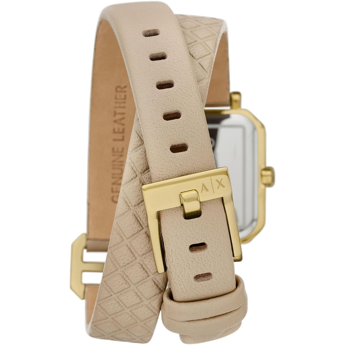 Armani Exchange Leila 27mm Gold Dial Yellow Gold-Tone Steel Leather Ladies Quartz Watch AX5728