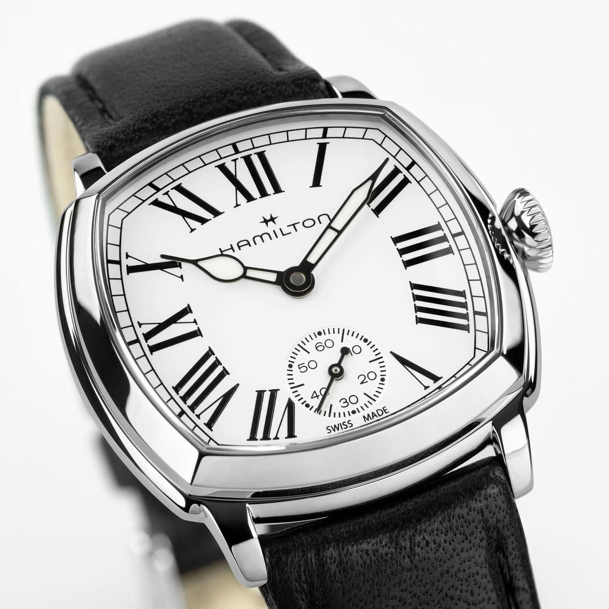 Hamilton American Classic Cushion Mechanical 30mm White Dial Leather Manual-Wind Watch H36109710