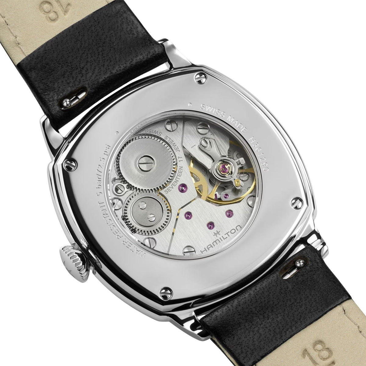 Hamilton American Classic Cushion Mechanical 34mm Black Dial Leather Mens Manual-Wind Watch H36129730