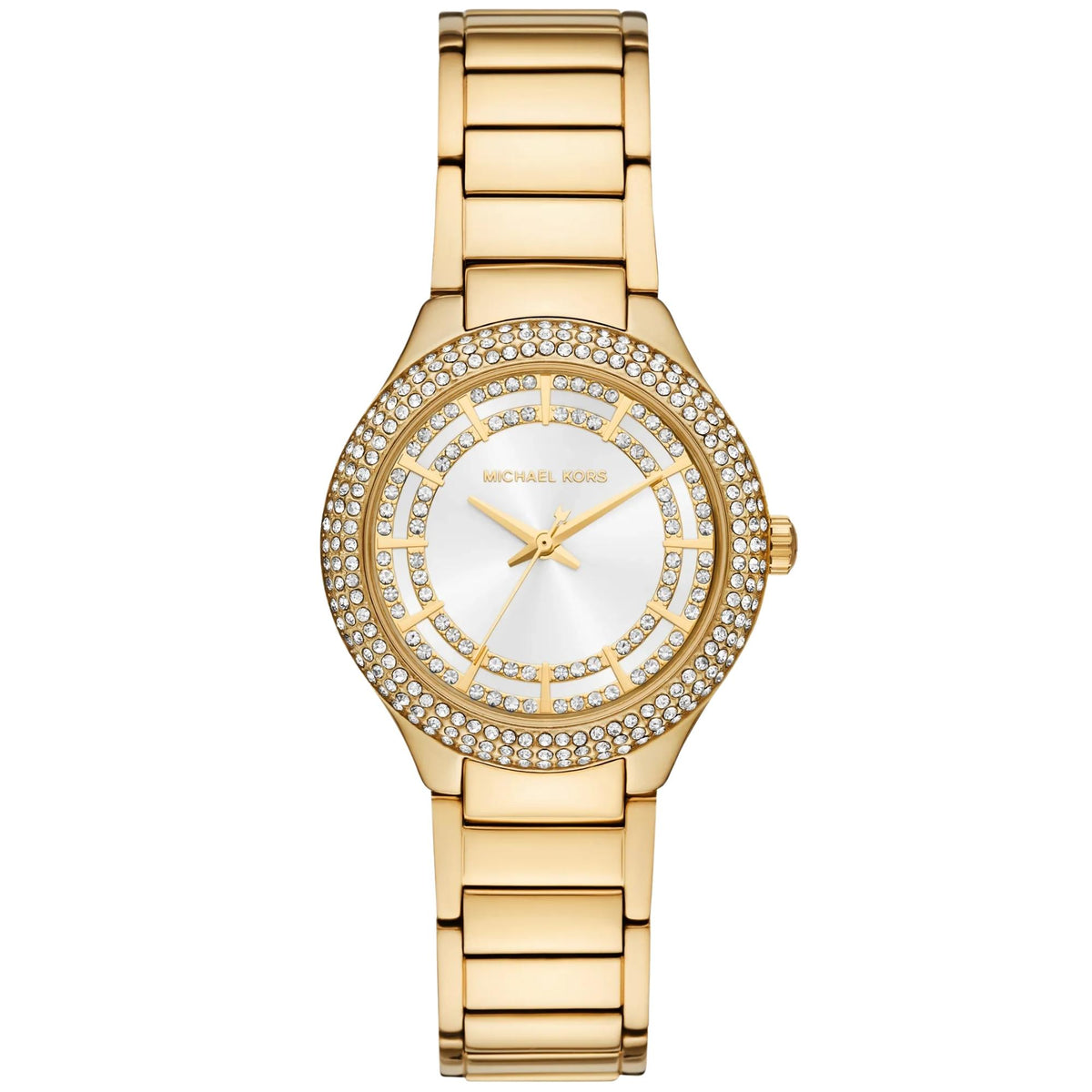 Michael Kors Mini Sylvia Pavé 33mm Silver Dial Yellow Gold-Tone Steel Ladies Quartz Watch MK4941