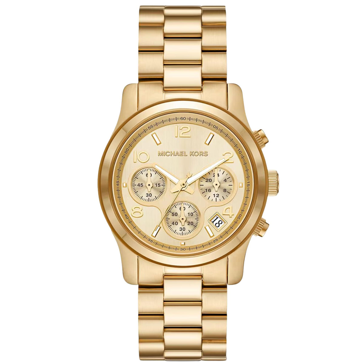 Michael Kors Runway 38mm Chronograph Gold Dial Yellow Gold-Tone Steel Ladies Quartz Watch MK7323