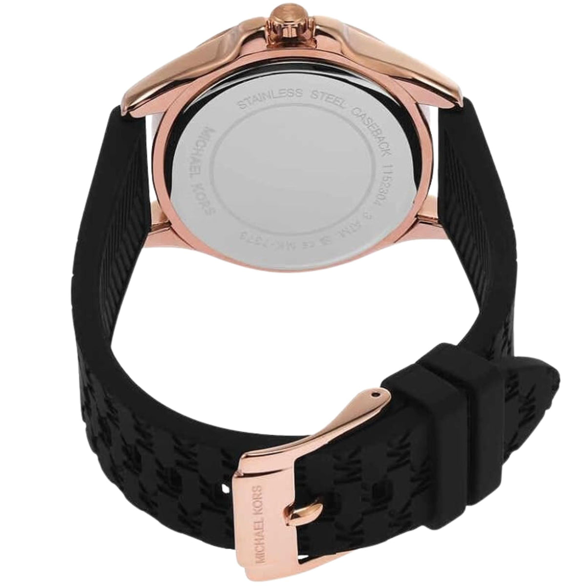 Michael Kors Mini Pilot 36mm Chronograph Black Dial Rose Gold-Tone Steel Silicone Ladies Quartz Watch MK7373
