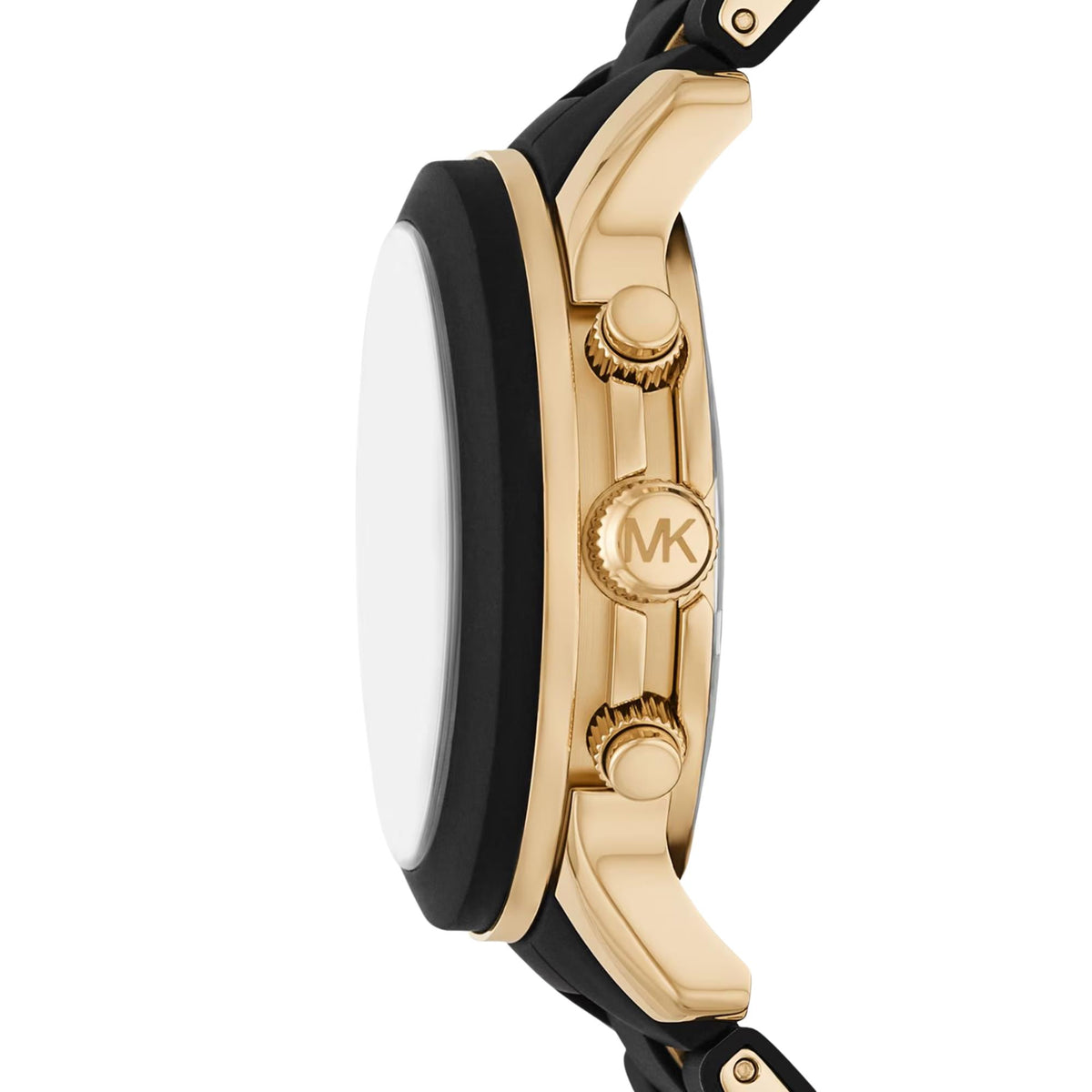 Michael Kors Runway 38mm Chronograph Black Dial Yellow Gold-Tone Steel Silicone Ladies Quartz Watch MK7385
