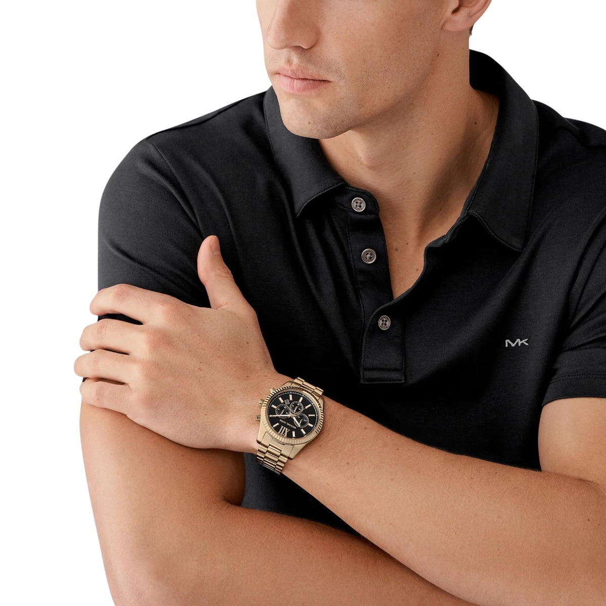 Michael Kors Lexington 44mm Chronograph Black Dial Yellow Gold-Tone Steel Mens Quartz Watch MK9155
