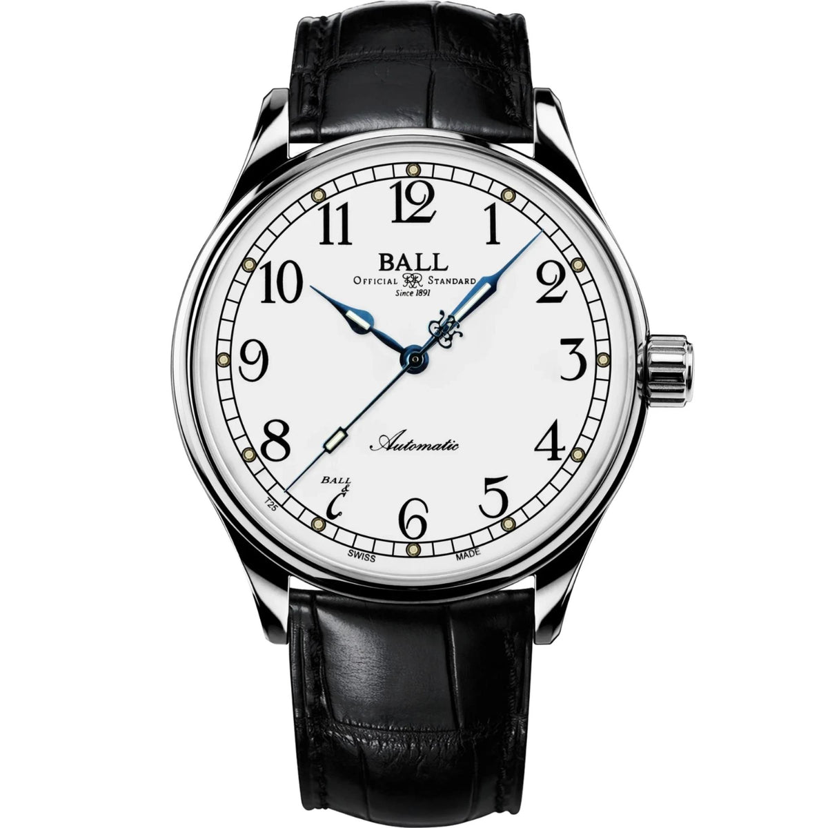 BALL Trainmaster Standard Time 40mm White Dial Leather Mens Automatic Watch NM3888D-LL9J-WH