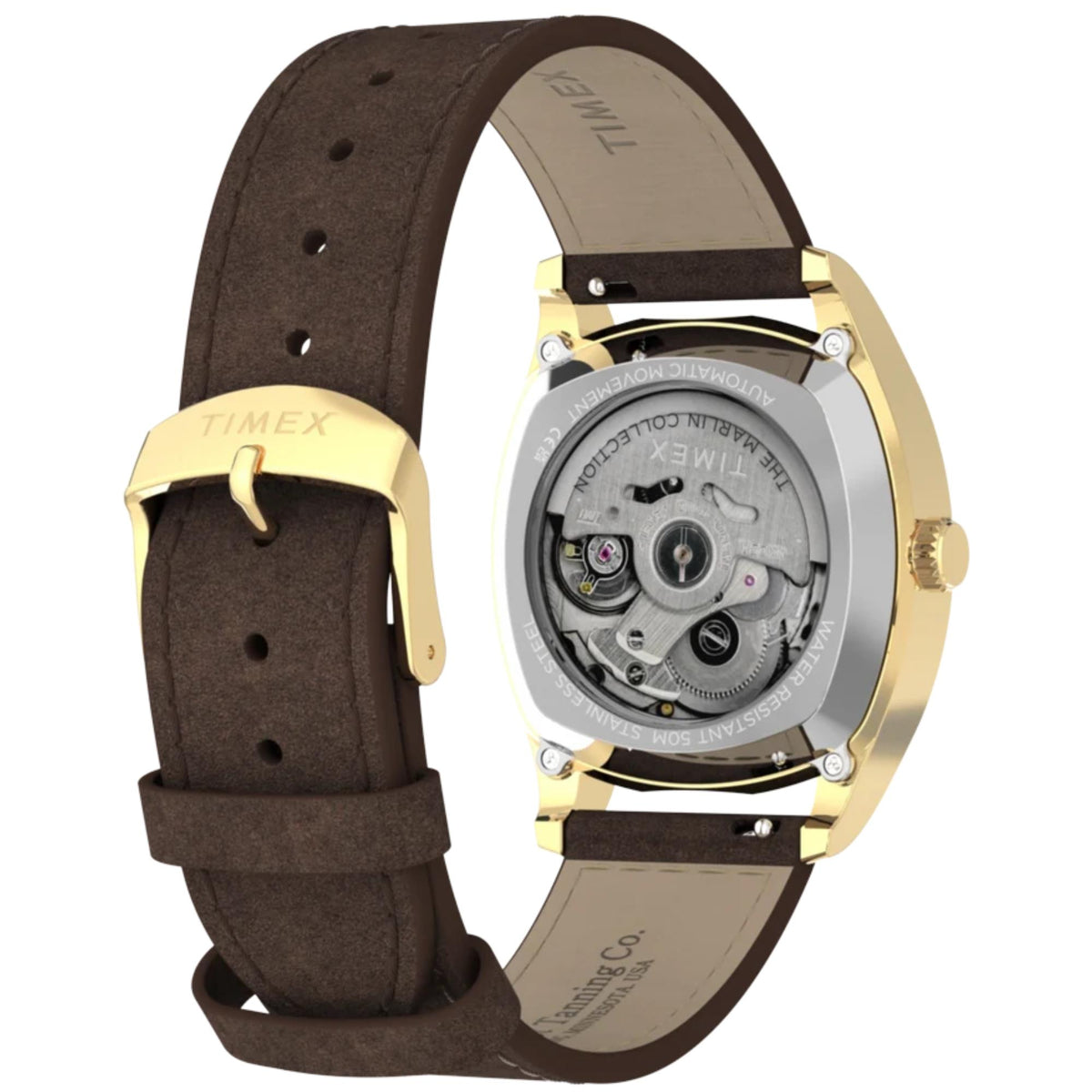 Timex Marlin Chatham 36mm Black Dial Yellow Gold-Tone Steel Leather Mens Automatic Watch TW2Y84500