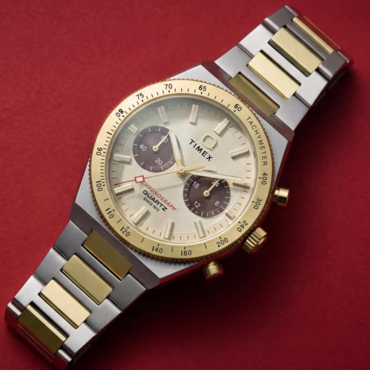 Timex Q Timex Continental 36mm Chronograph Gold Dial Two-Tone Steel Quartz Watch TW2Y92300