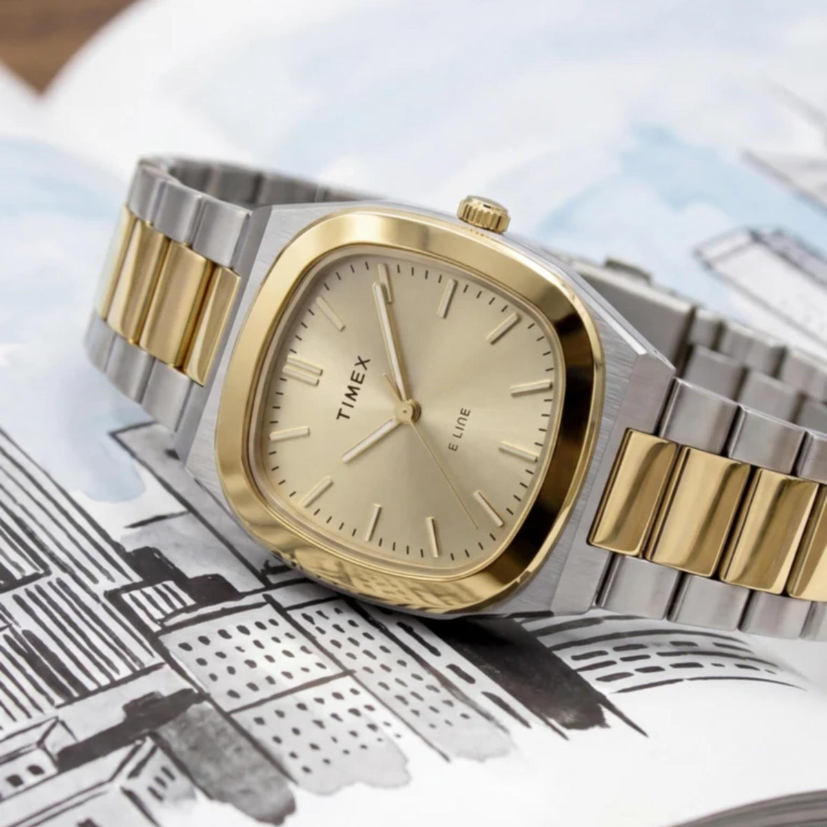 Timex E Line 30mm Champagne Dial Two-Tone Steel Ladies Quartz Watch TW6A00800