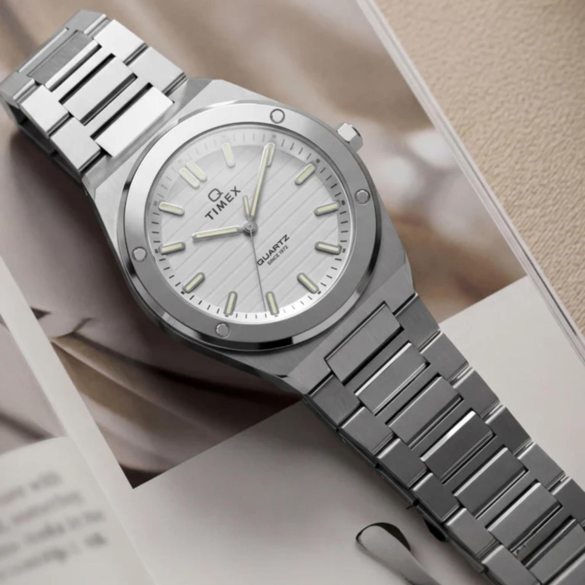 Timex Q Timex Marbella 34mm Silver Dial Steel Ladies Quartz Watch TW2Y81800