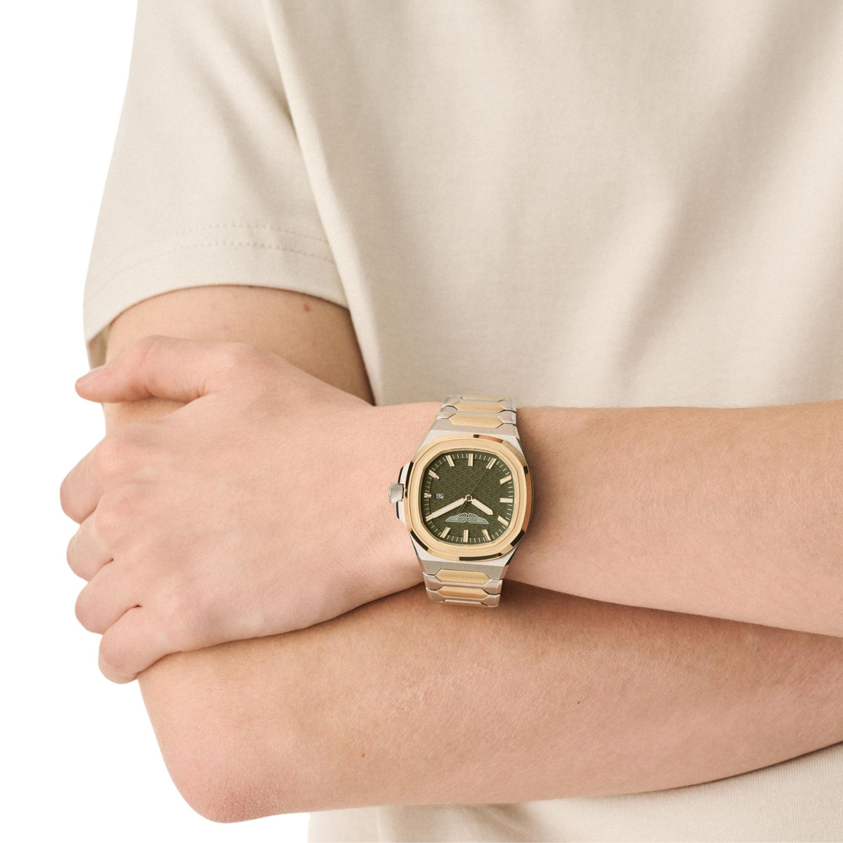 Aston Martin Icon GPQ 39mm Green Dial Two-Tone Steel Mens Quartz Watch MTIG3F603
