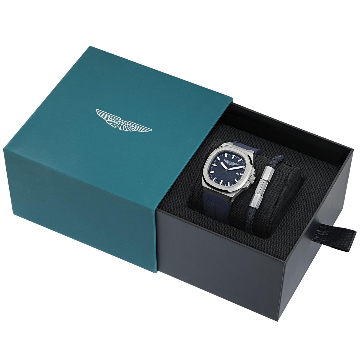 Aston Martin Icon GPQ 42mm Blue Dial Silicone Mens Quartz Watch and Bracelet Gift Sert MTIGGF601