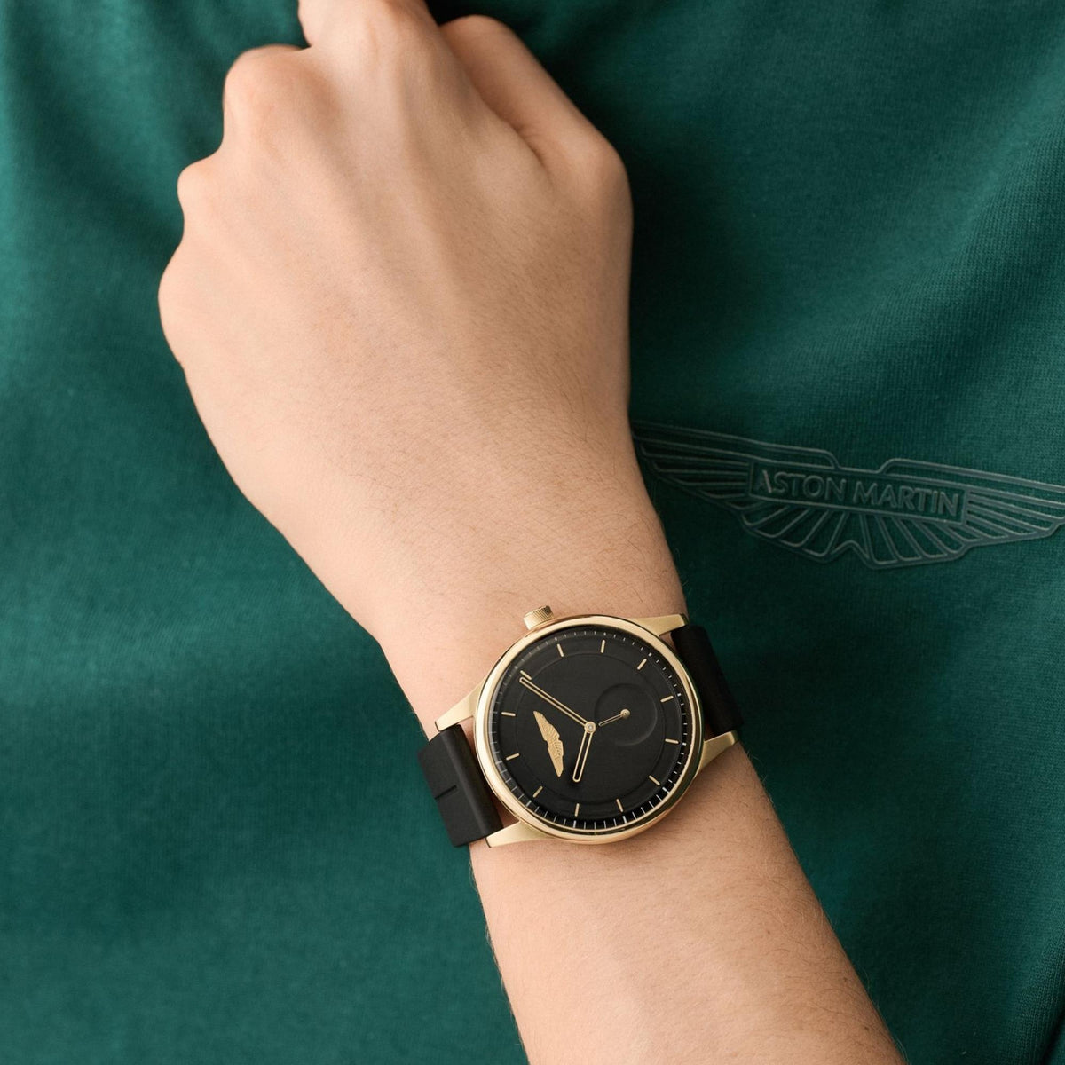 Aston Martin Icon SLS 40mm Small Seconds Black Dial Yellow Gold-Tone Steel Silicone Mens Quartz Watch MTIL1F601