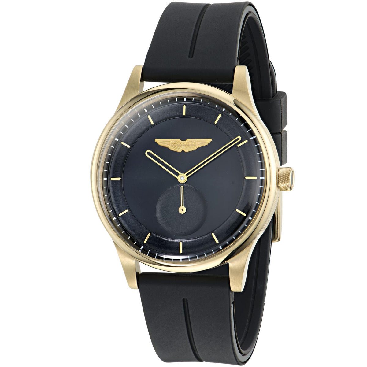 Aston Martin Icon SLS 40mm Small Seconds Black Dial Yellow Gold-Tone Steel Silicone Mens Quartz Watch MTIL1F601