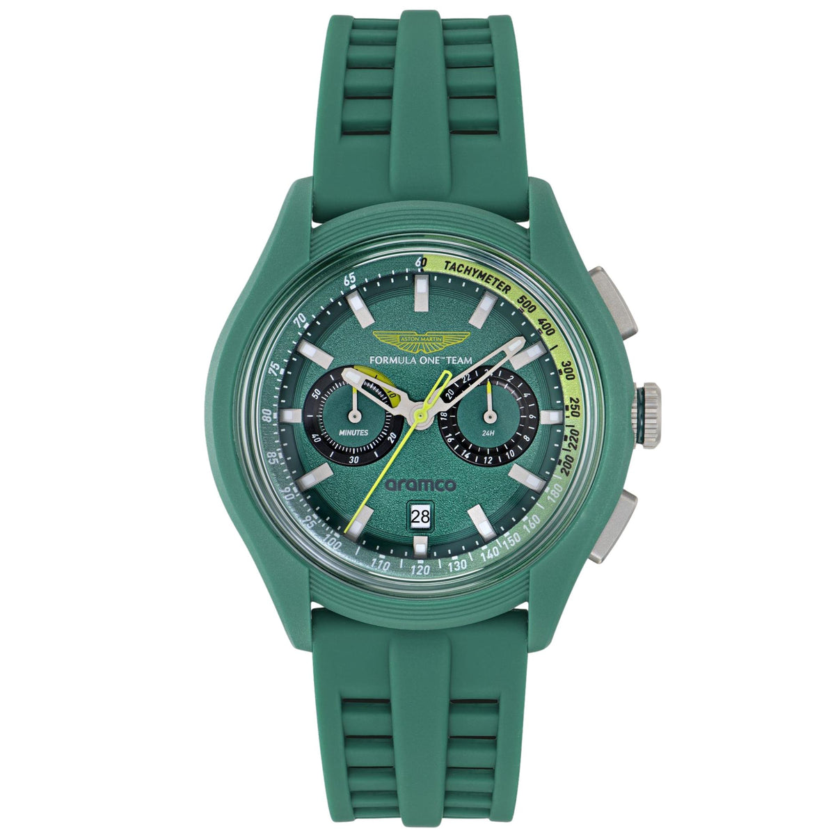Aston Martin Aramco Formula One Team BLC 44mm Chronograph Green Dial Silicone Mens Quartz Watch MTFB1F604