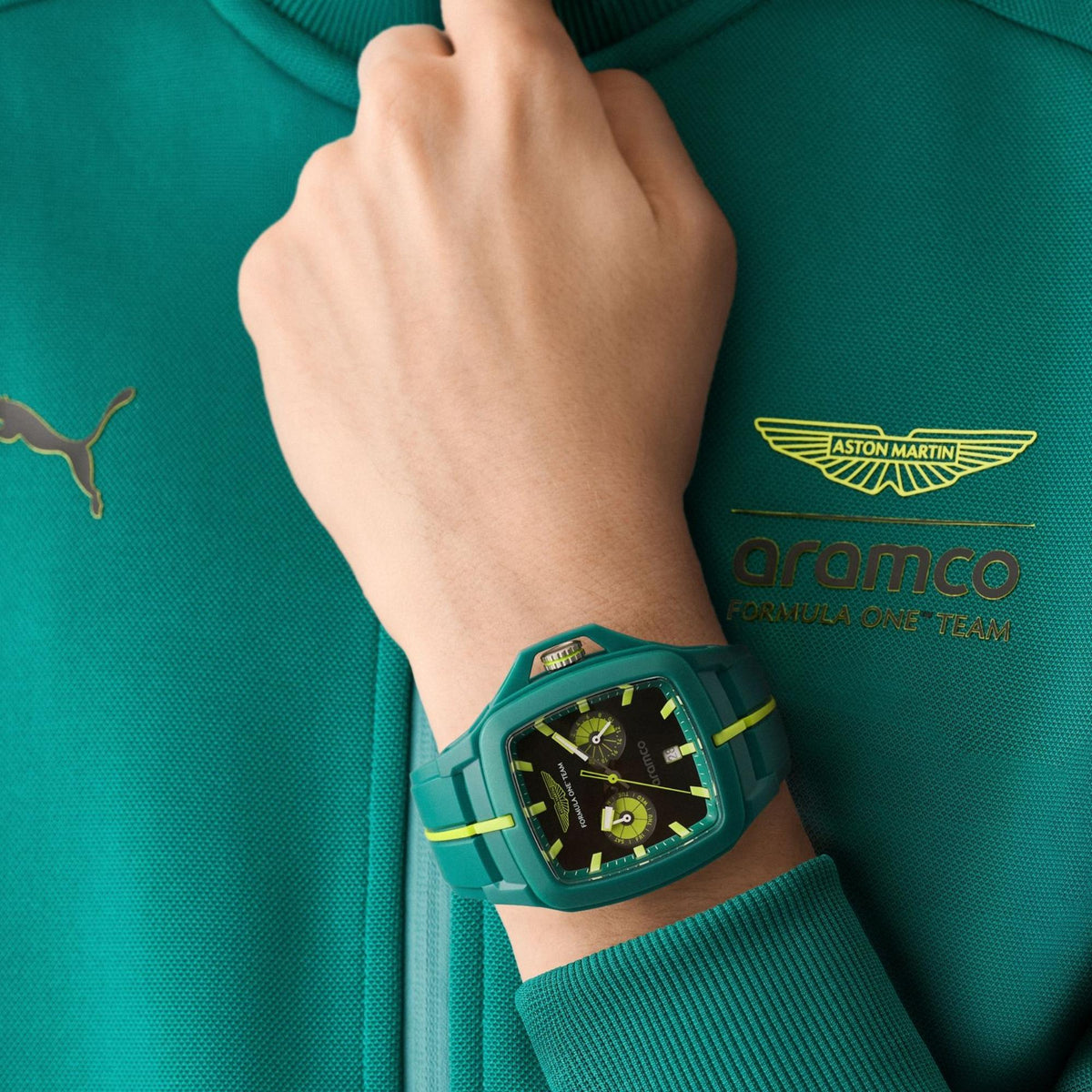Aston Martin Aramco Formula One Team FLK 47mm Black Dial Silicone Mens Quartz Watch MTFF1F601