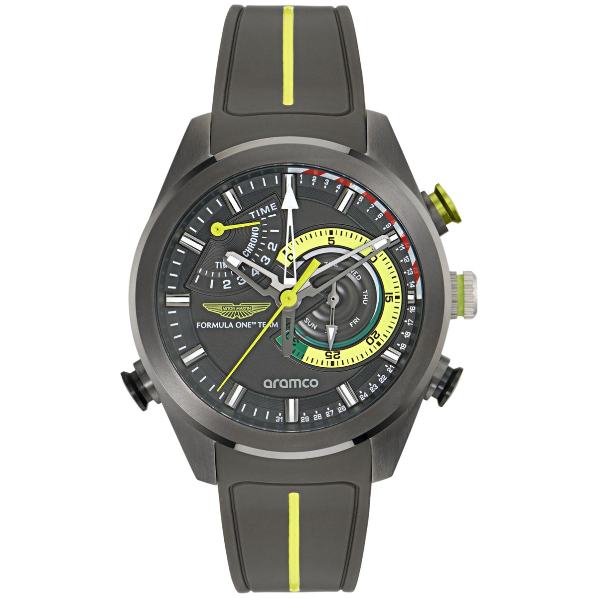 Aston Martin Aramco Formula One Team KRS 44mm Multifunction Grey Dial Silicone Mens Quartz Watch MTFR1F601