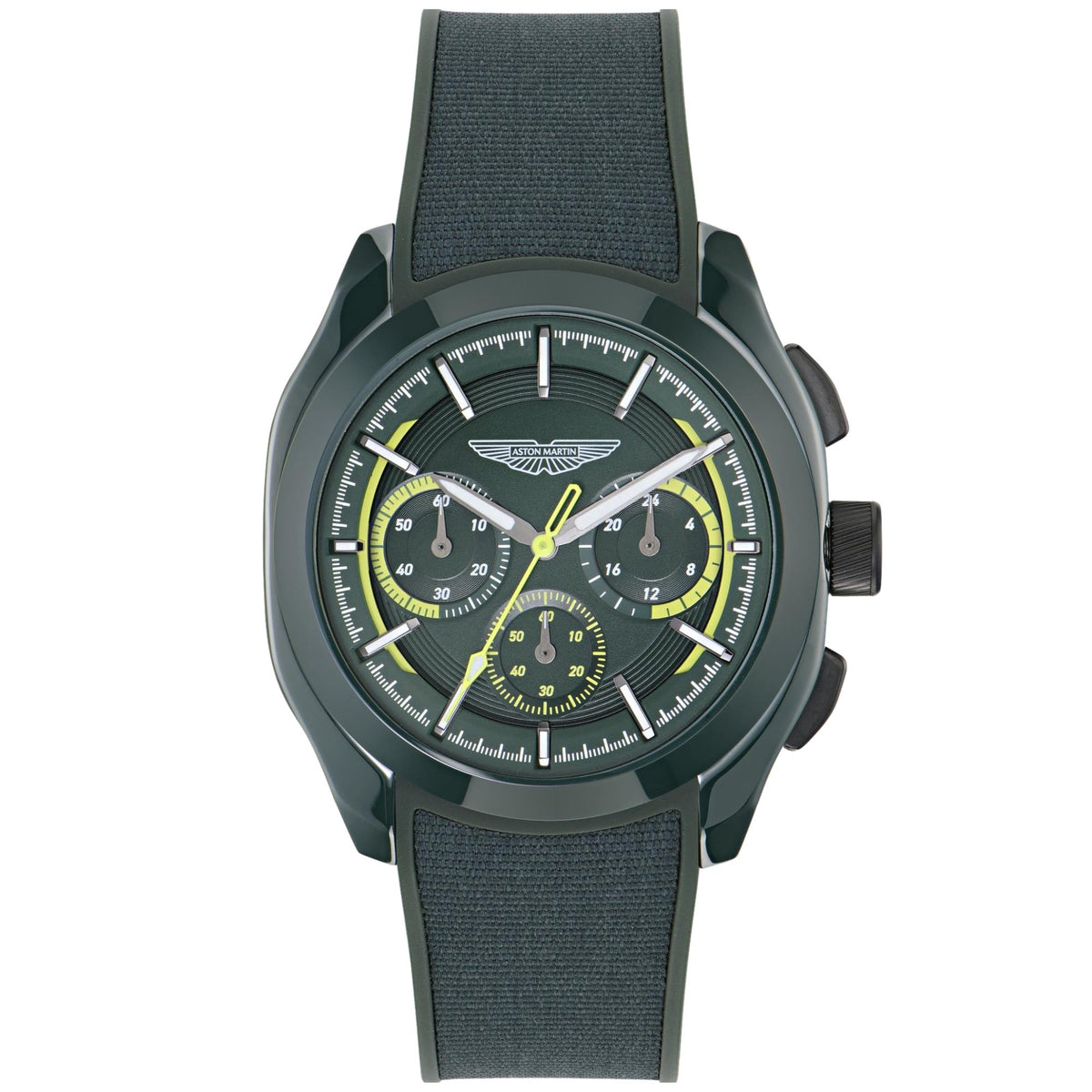 Aston Martin Thrill CRT 42mm Chronograph Green Dial Silicone Mens Quartz Watch MTRC2F602