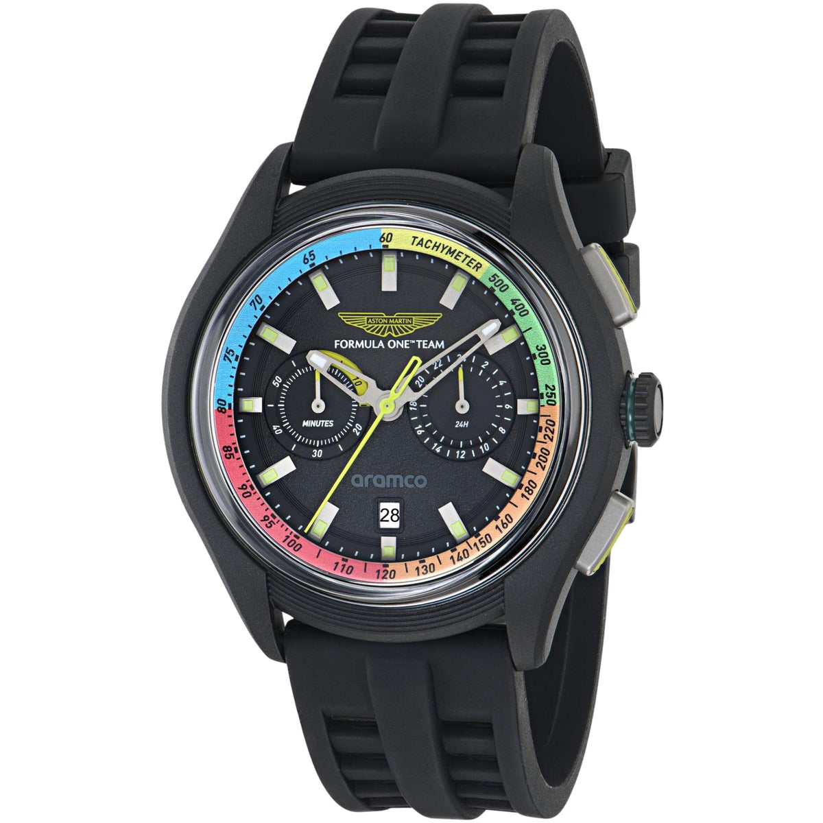 Aston Martin Aramco Formula One Team BLC 44mm Chronograph Black Dial Silicone Mens Quartz Watch MTFB1F603