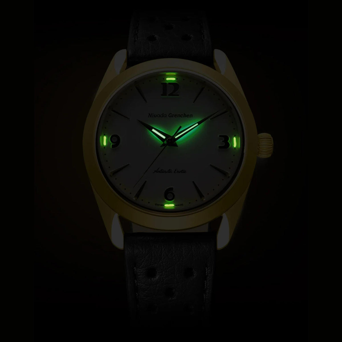 Nivada Grenchen Antarctic Erotic Gold 38mm White Dial 18ct Yellow Gold-Plated Steel Leather Mens Manual-Wind Watch 320697M10