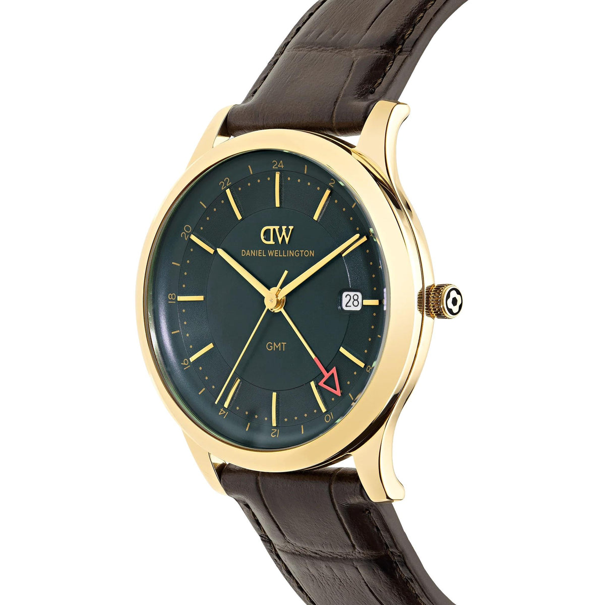 Daniel Wellington Pathfinder 39mm GMT Green Dial Yellow Gold-Tone Steel Leather Mens Quartz Watch DW00100974