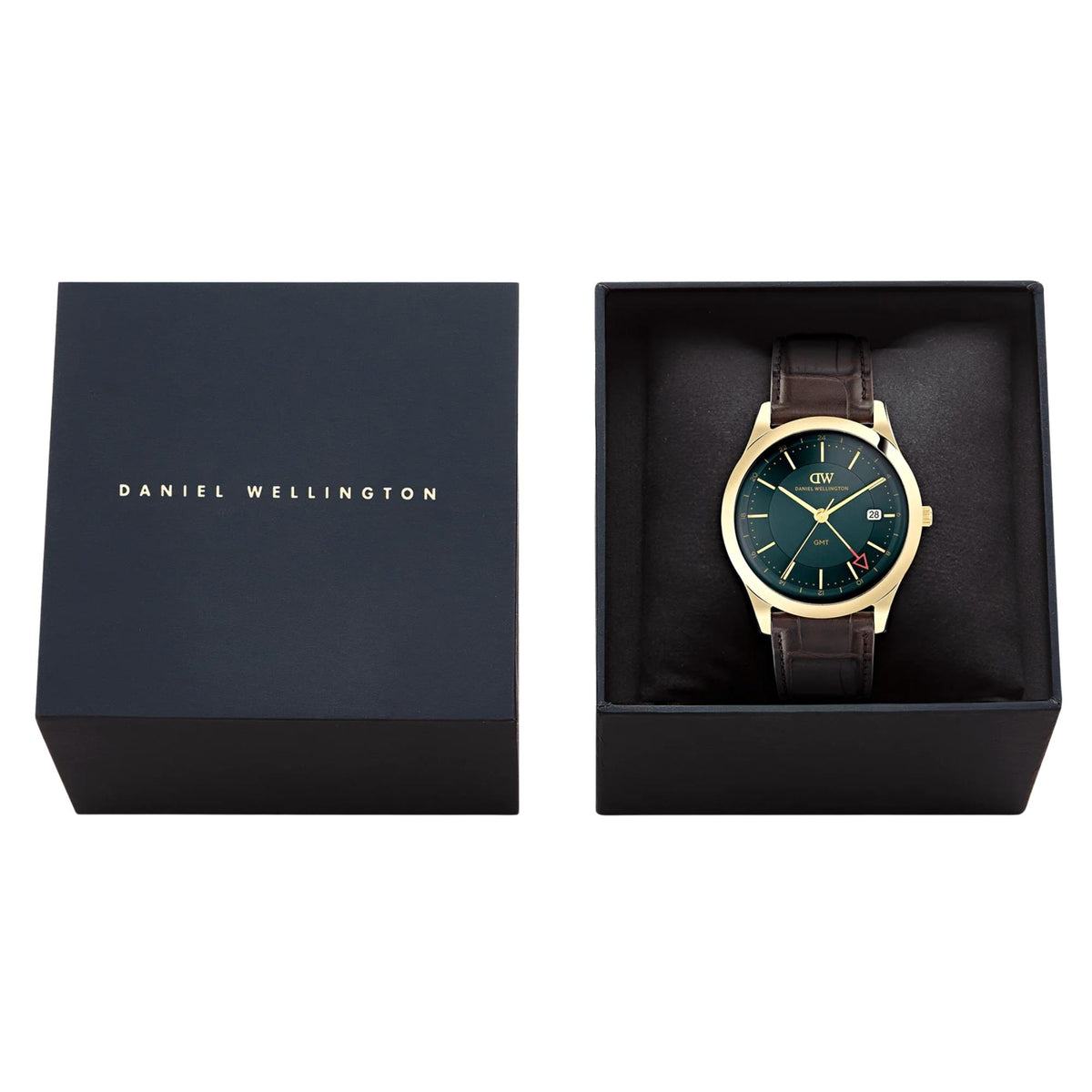 Daniel Wellington Pathfinder 39mm GMT Green Dial Yellow Gold-Tone Steel Leather Mens Quartz Watch DW00100974