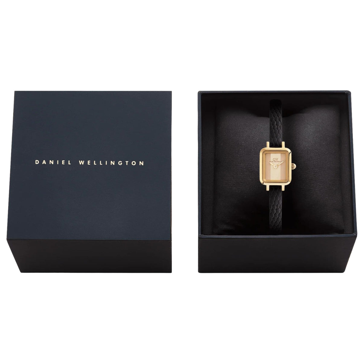 Daniel Wellington Quadro 15.4mm Two-Tone Dial Yellow Gold-Tone Steel Leather Ladies Quartz Watch DW00100957