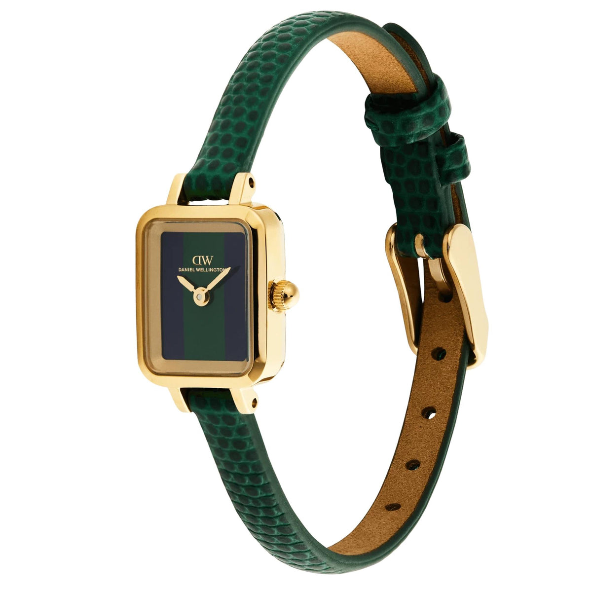 Daniel Wellington Quadro 15.4mm Two-Tone Dial Yellow Gold-Tone Steel Leather Ladies Quartz Watch DW00100958