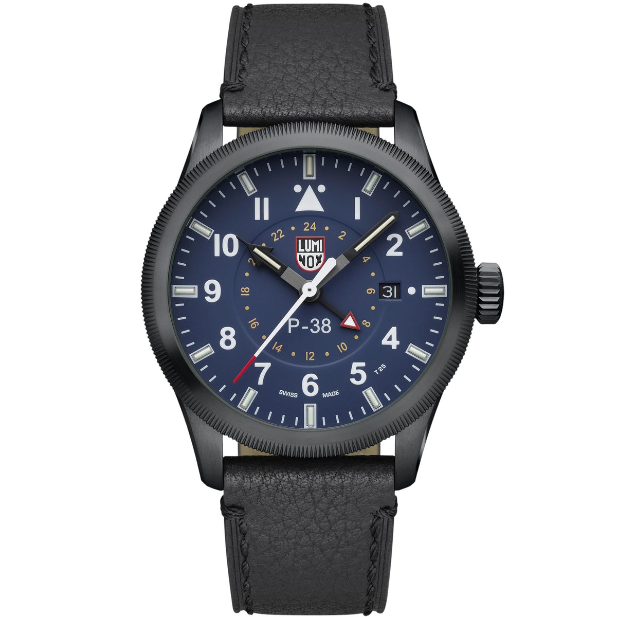 Luminox P-38 Lightning 'Air Pilot' 42mm GMT Blue Dial Leather Mens Quartz Watch XA.9523