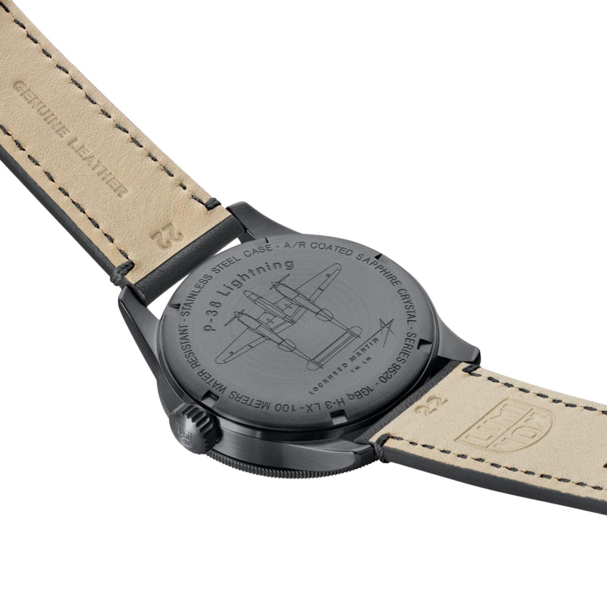Luminox P-38 Lightning 'Air Pilot' 42mm GMT Black Dial Leather Mens Quartz Watch XA.9531