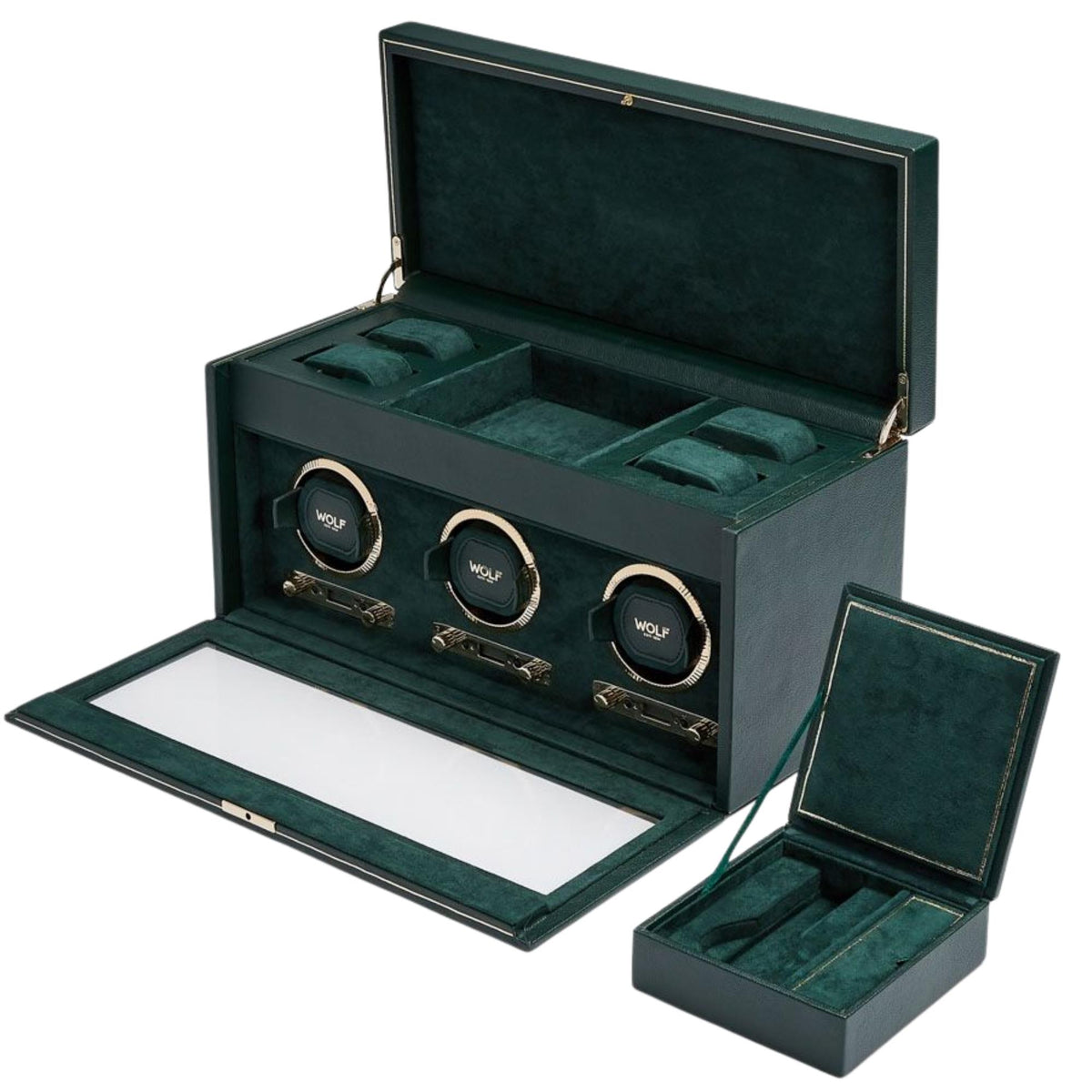 WOLF British Racing Green Triple Watch Winder with Storage 792341