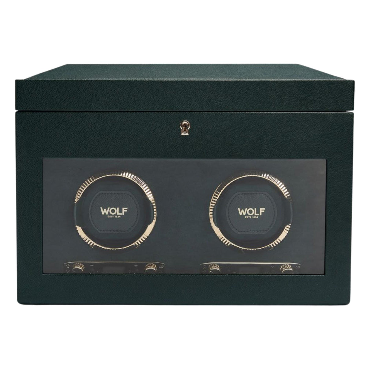 WOLF British Racing Green Double Watch Winder with Storage 792241