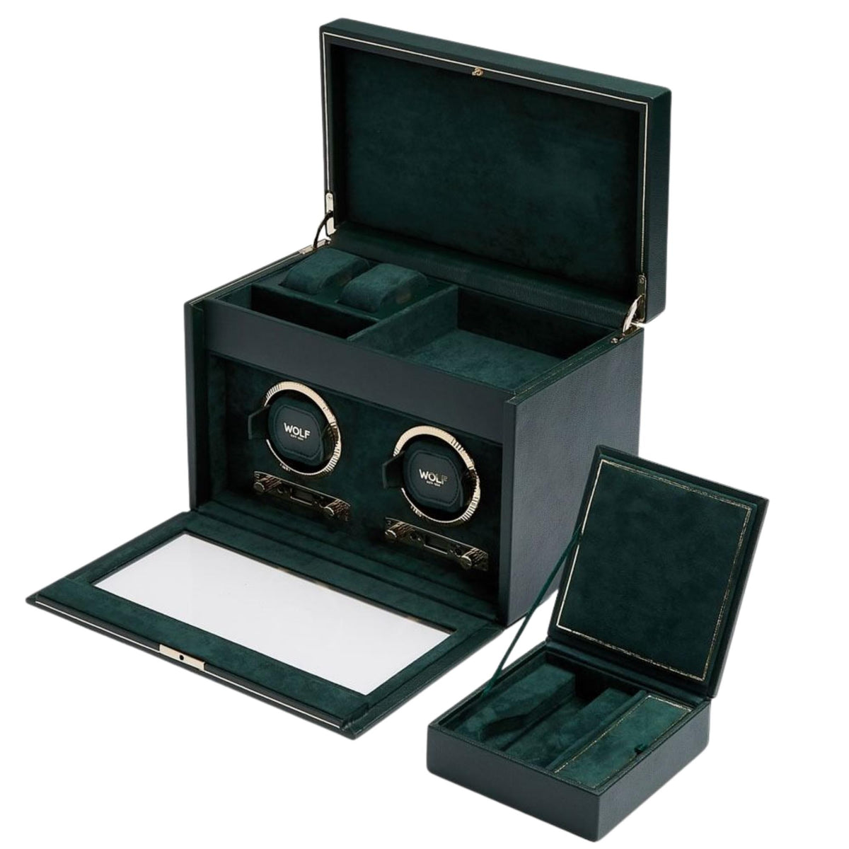 WOLF British Racing Green Double Watch Winder with Storage 792241