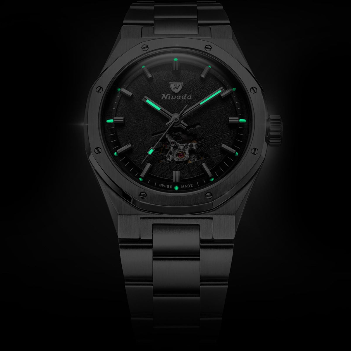 Nivada Grenchen F77 MK2 38mm Open Heart Meteorite Dial Titanium Mens Automatic Watch 68052A77