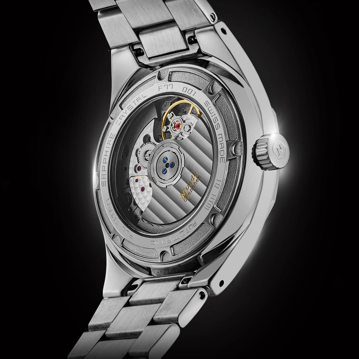 Nivada Grenchen F77 MK2 38mm Open Heart Meteorite Dial Titanium Mens Automatic Watch 68052A77