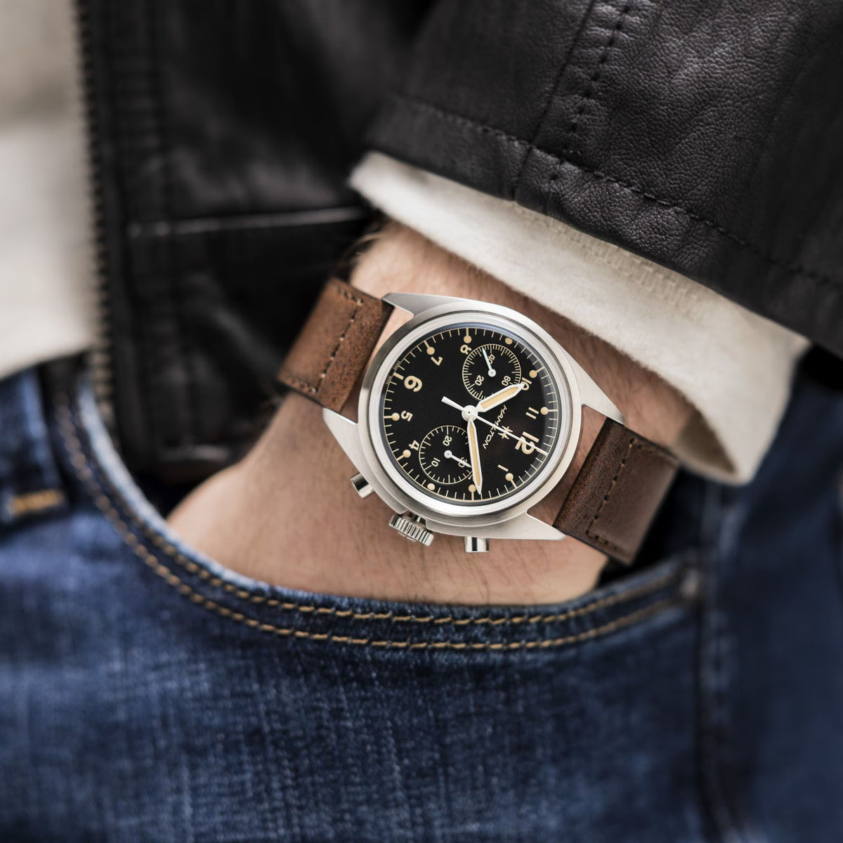 Hamilton Khaki Aviation Pioneer Chrono H76409530 mechanical watch on wrist