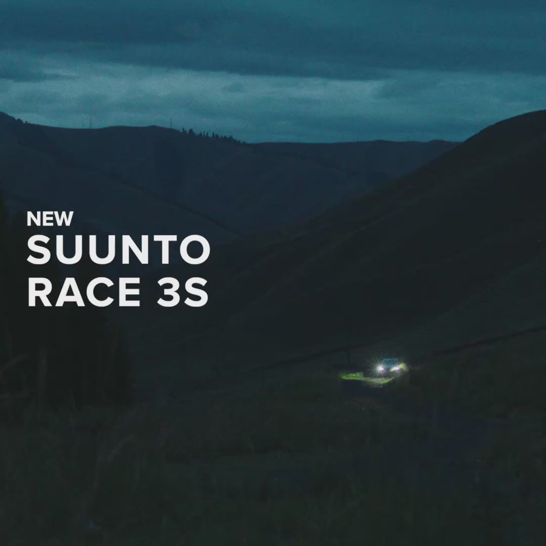 Suunto Race 3S SS051647000 promotional banner showing collection text overlaid across scenic mountain landscape