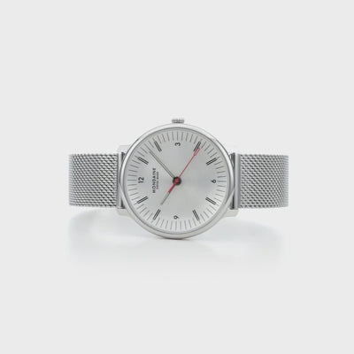 Mondaine Doppio MLE.33110.SM stainless steel case and mesh strap side profile