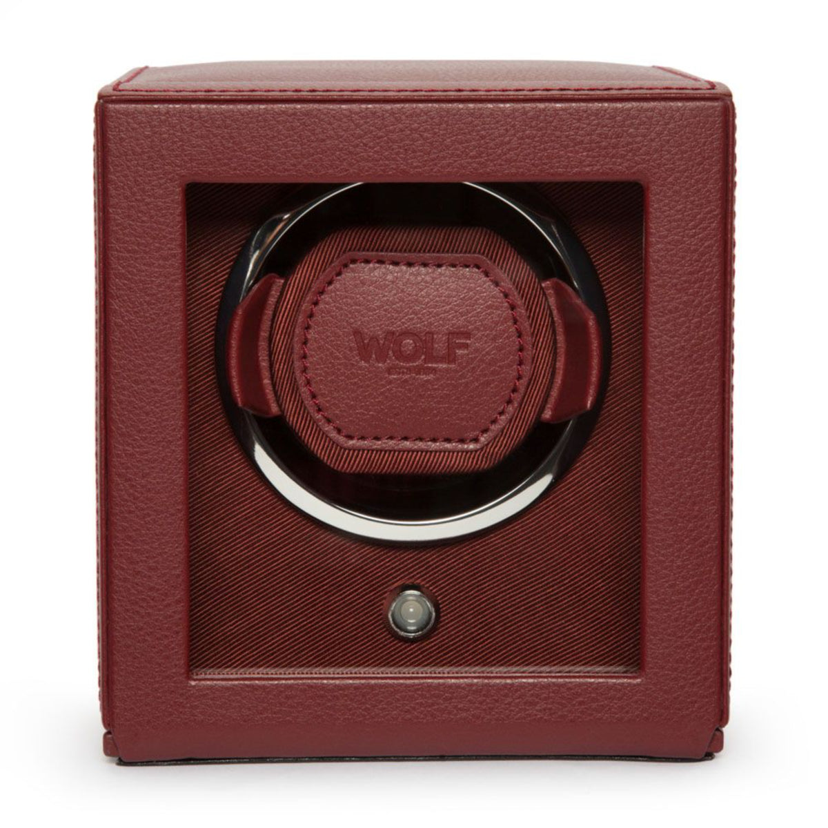 Bordeaux single watch winder with round chrome ring and central winder pod
