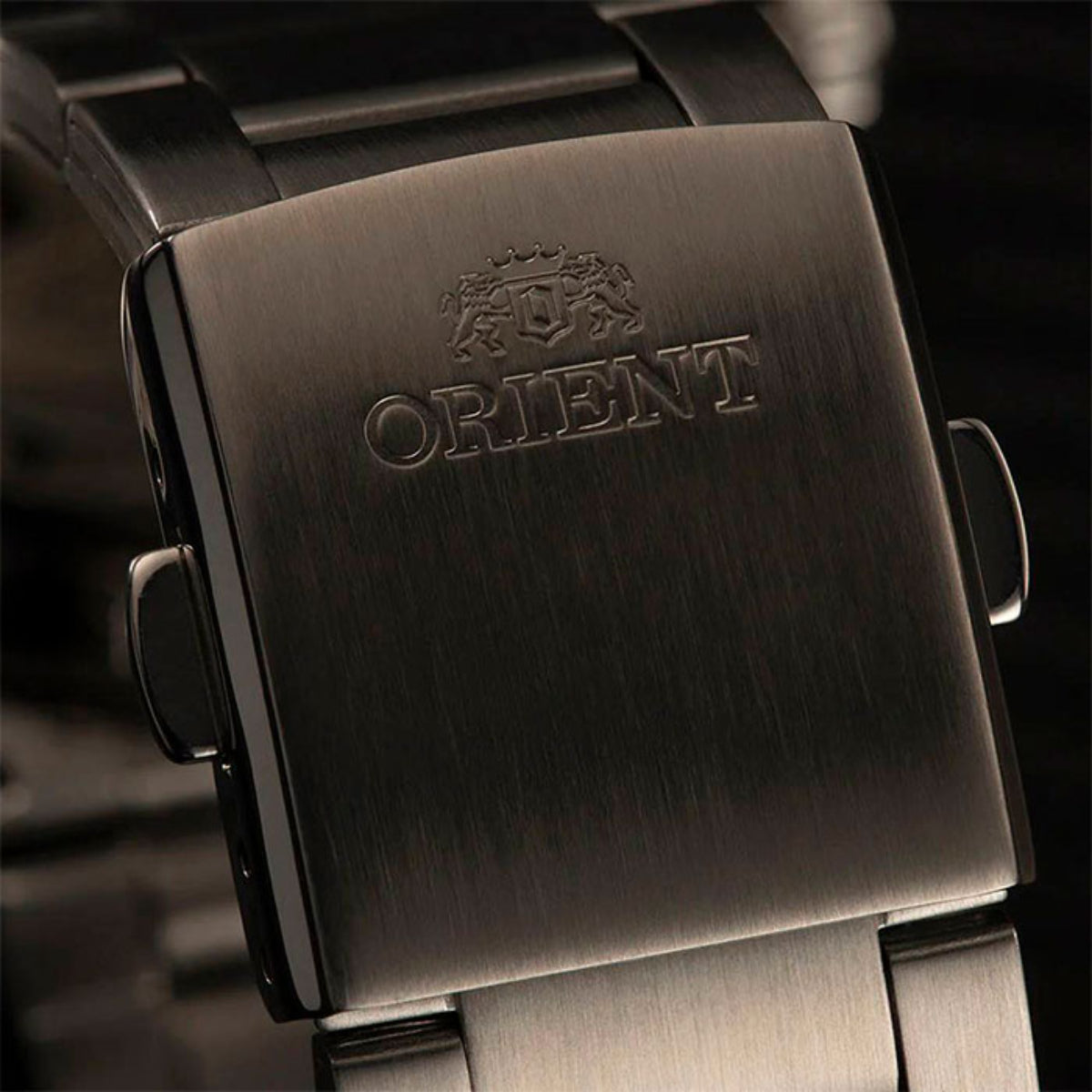 Orient Contemporary RA-AA0C01B39B brushed stainless steel clasp engraved with brand logo