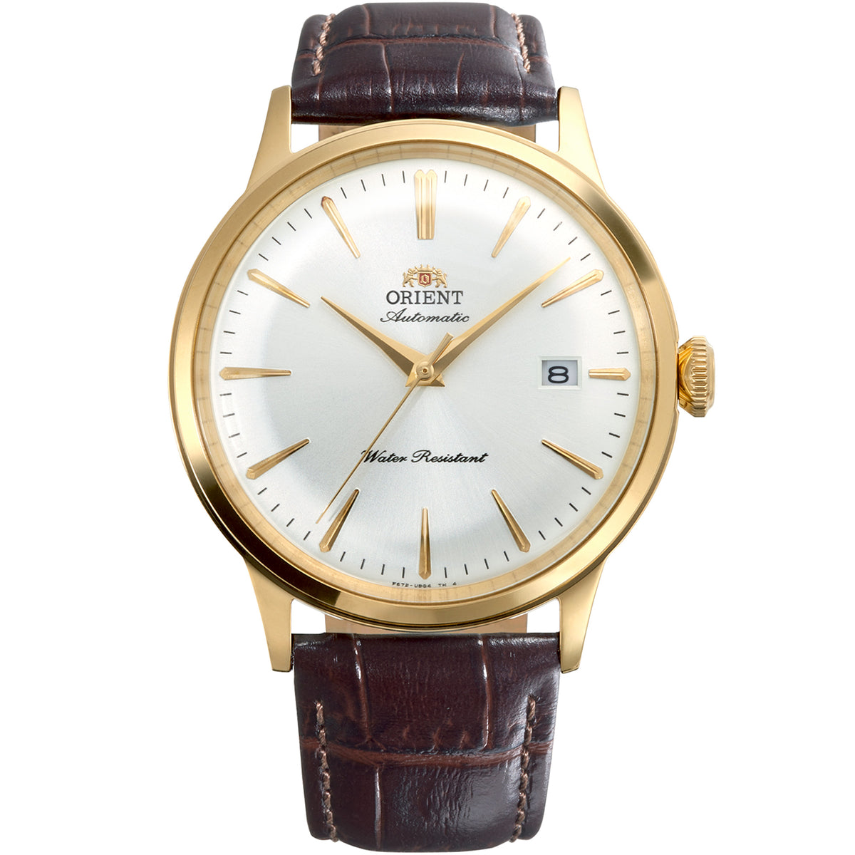 Orient Bambino White Dial Leather Strap automatic watch RA-AC0028S30B front view