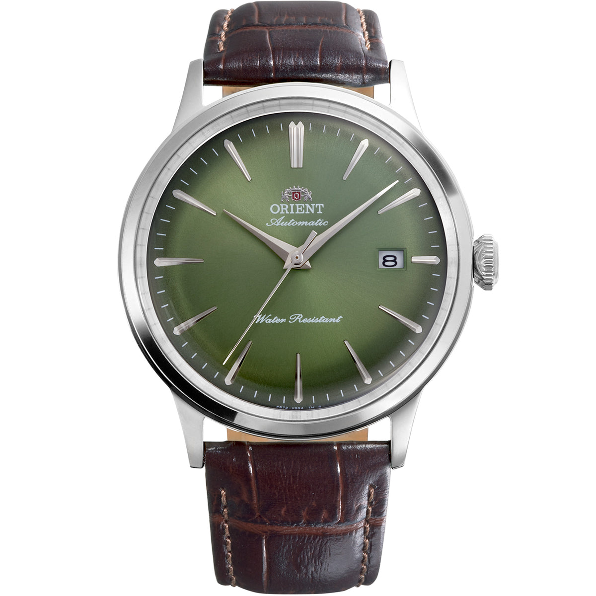Orient Bambino 40.5mm Green Dial Leather Strap automatic watch RA-AC0029E30B front view
