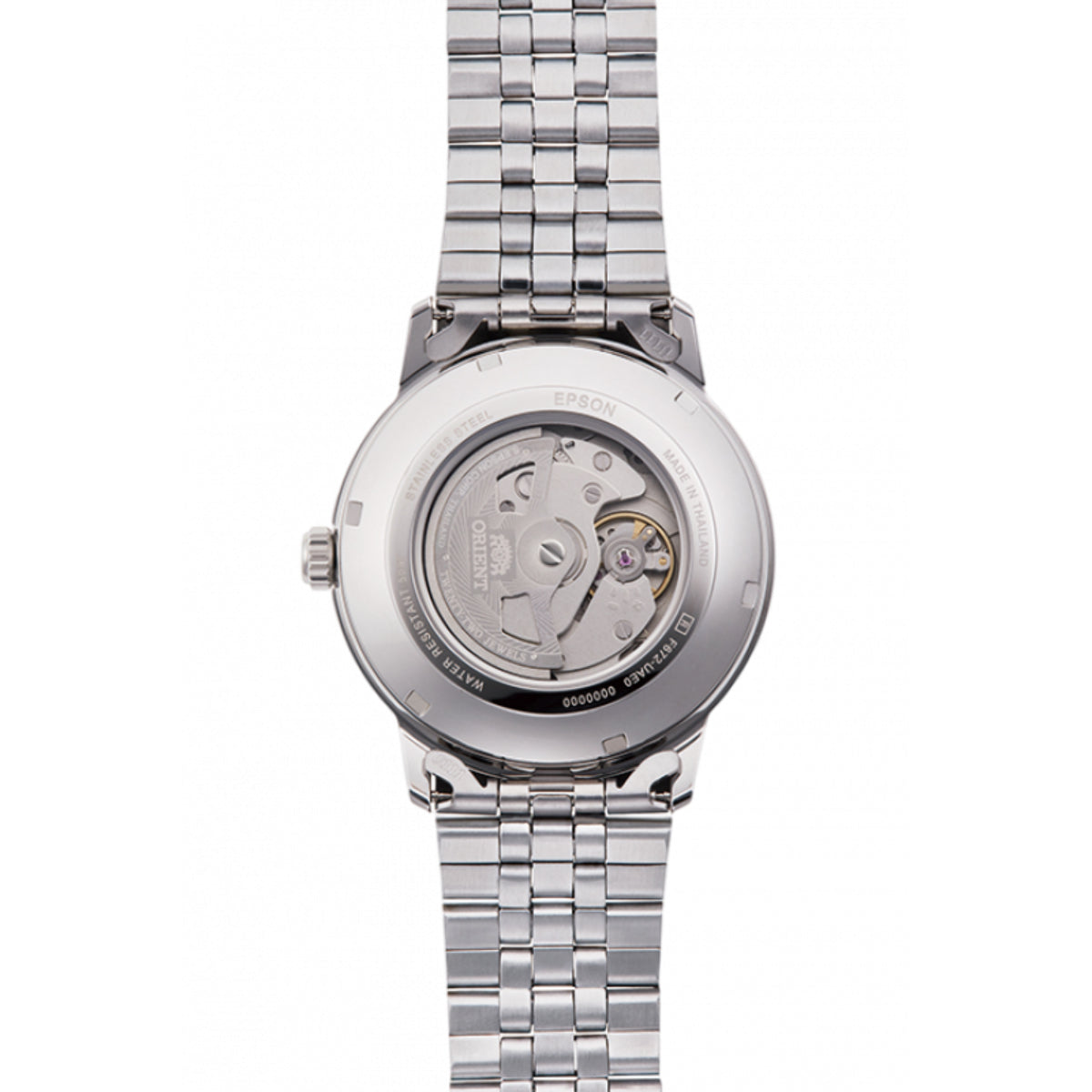 Orient RA-AC0F02S30B exhibition caseback revealing automatic movement