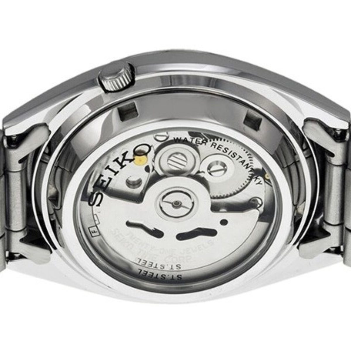 Seiko 5 Classic SNXS77K1 7S26 automatic movement exhibition case back close up