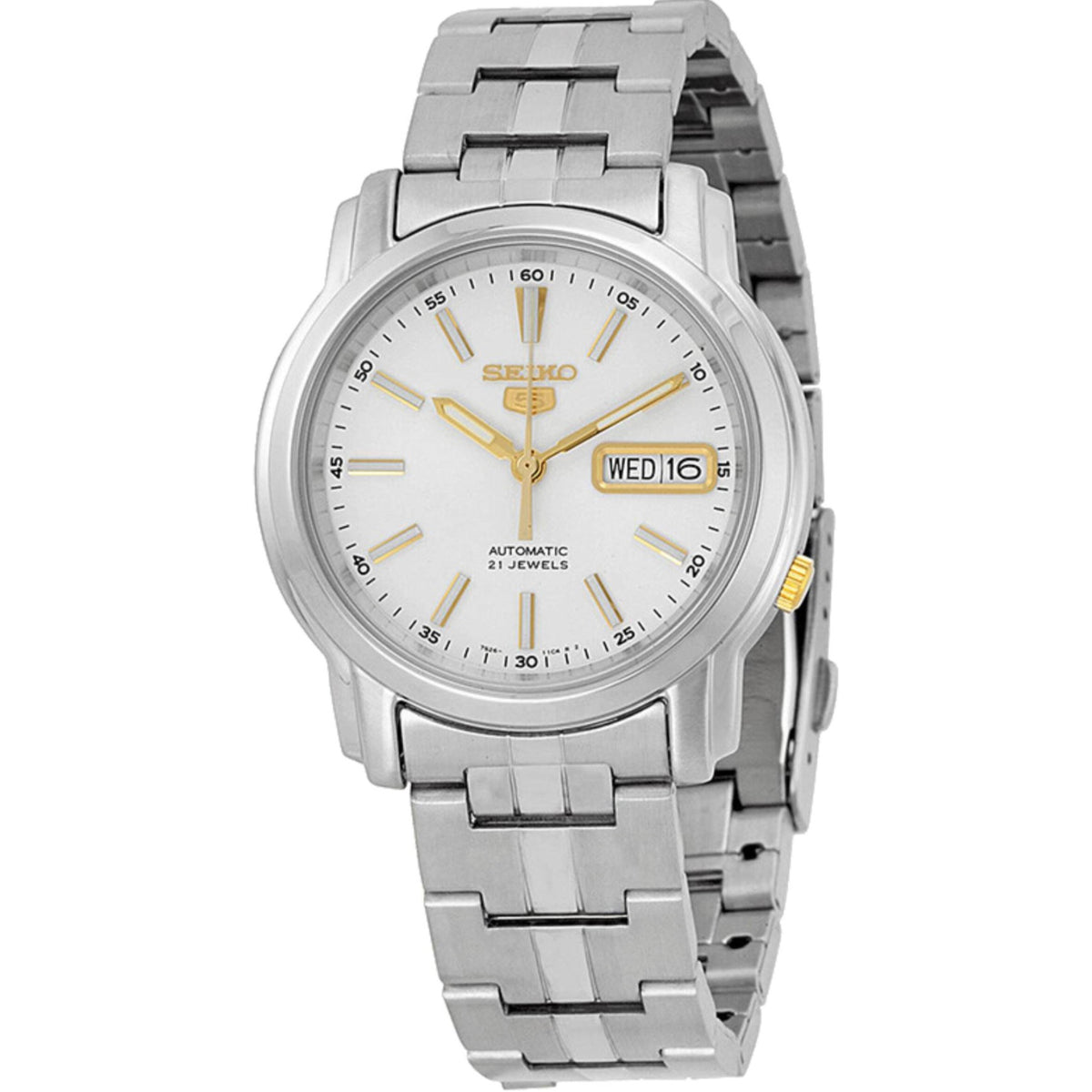 Seiko 5 Automatic white dial stainless steel strap mens watch SNKL77K1