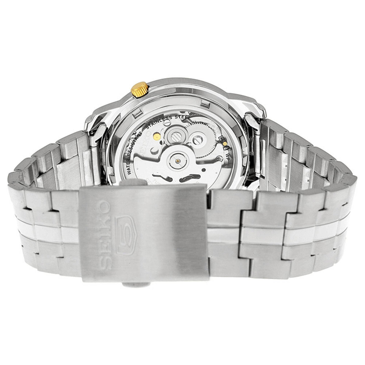 Seiko 5 Automatic SNKL77K1 exhibition case back and clasp detail
