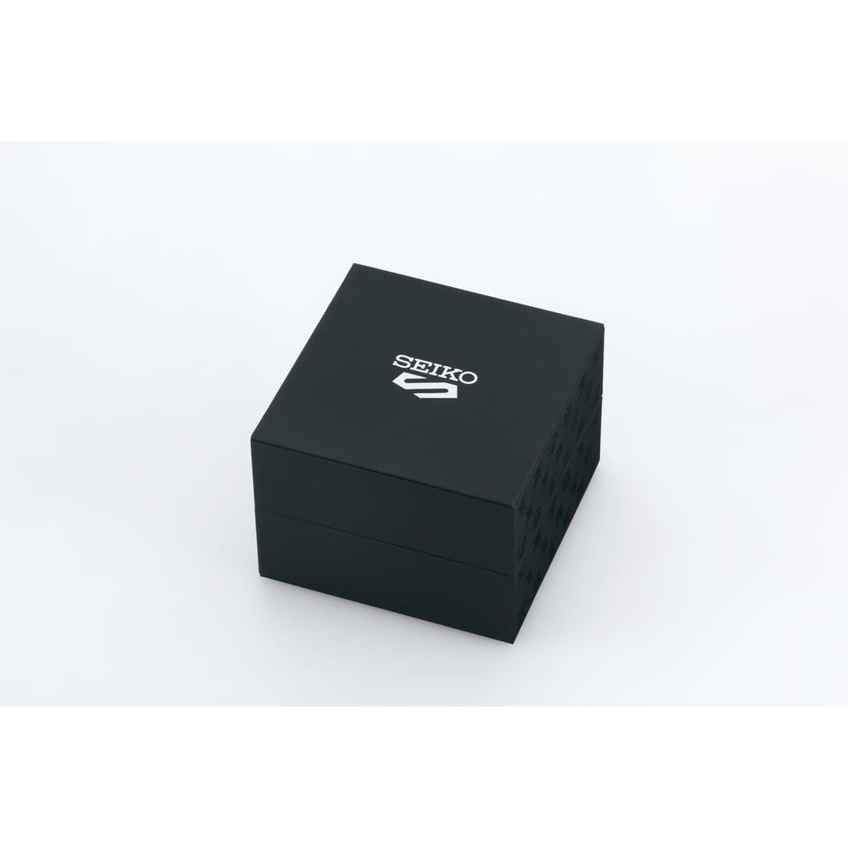 Seiko gift box with logo, black rectangular watch packaging